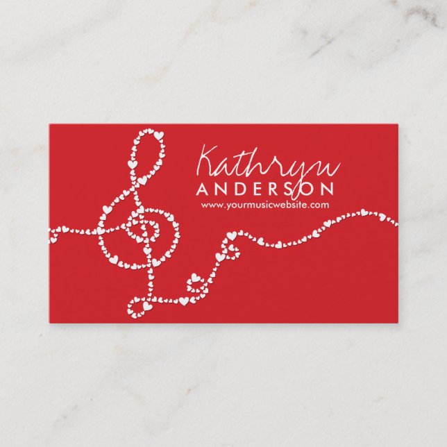 Musical Music Treble Love Red Hearts Artist Song Business Card (Front)