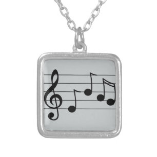 Musical notation treble clef and staff silver plated necklace