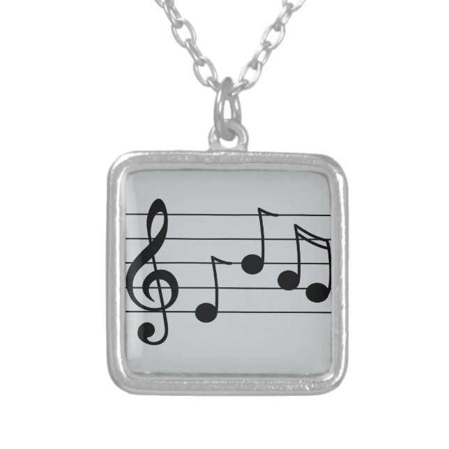 Musical notation treble clef and staff silver plated necklace (Front)