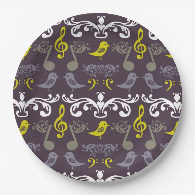 Musical Note and Birds Paper Plates (Front)