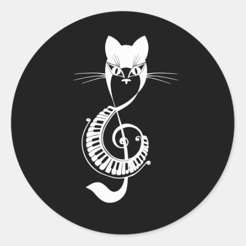 Musical Note Black Cat lovers Musician Classic Round Sticker