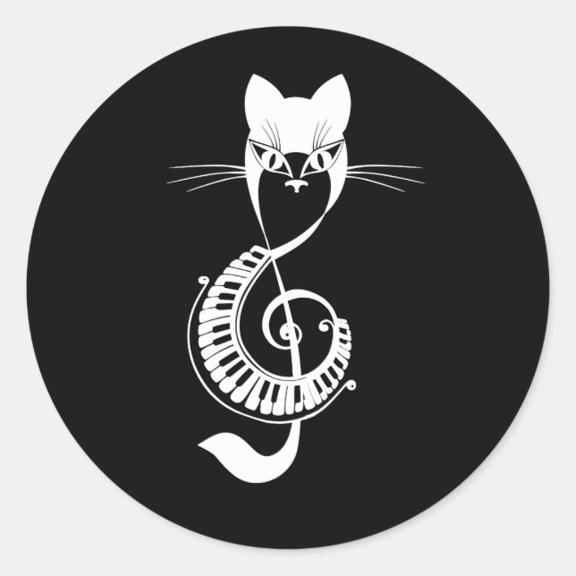 Musical Note Black Cat lovers Musician Classic Round Sticker (Front)