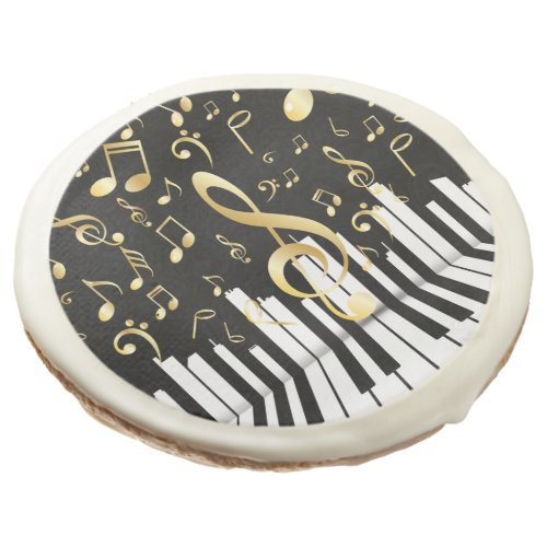 Musical note black gold piano keys sugar cookie