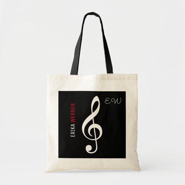musical note black tote with your own name bag (Front)