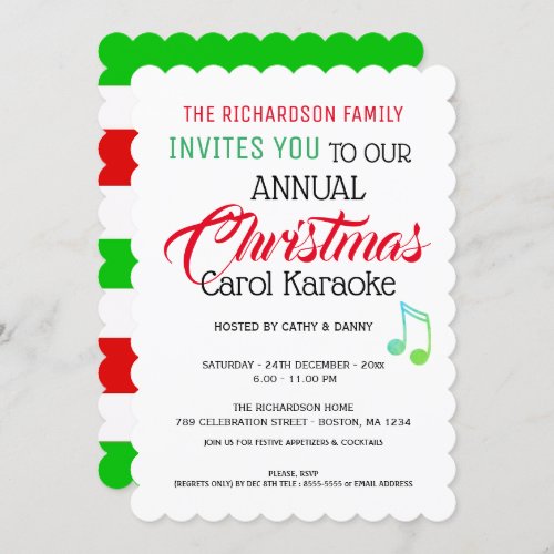 Musical Note Christmas Carol Karaoke Invitation