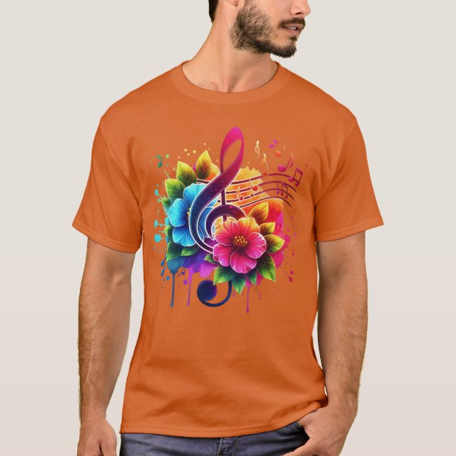 Musical Note Flowers retro T-Shirt (Front)