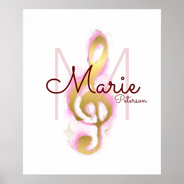 Musical Note (golden treble clef), girly monogram Poster (Front)
