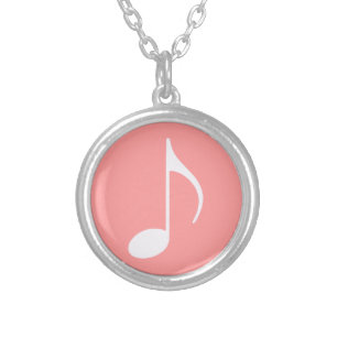 musical note graphic symbol silver plated necklace