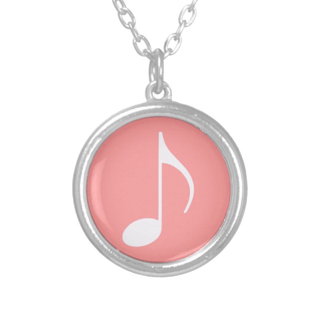 musical note graphic symbol silver plated necklace (Front)