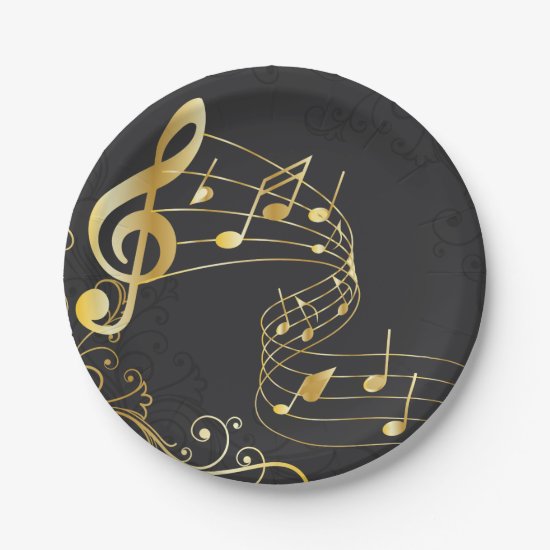 Musical Note Luxury gold grey Paper Plate