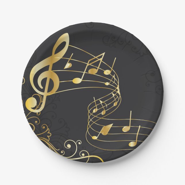 Musical Note Luxury gold grey Paper Plates (Front)
