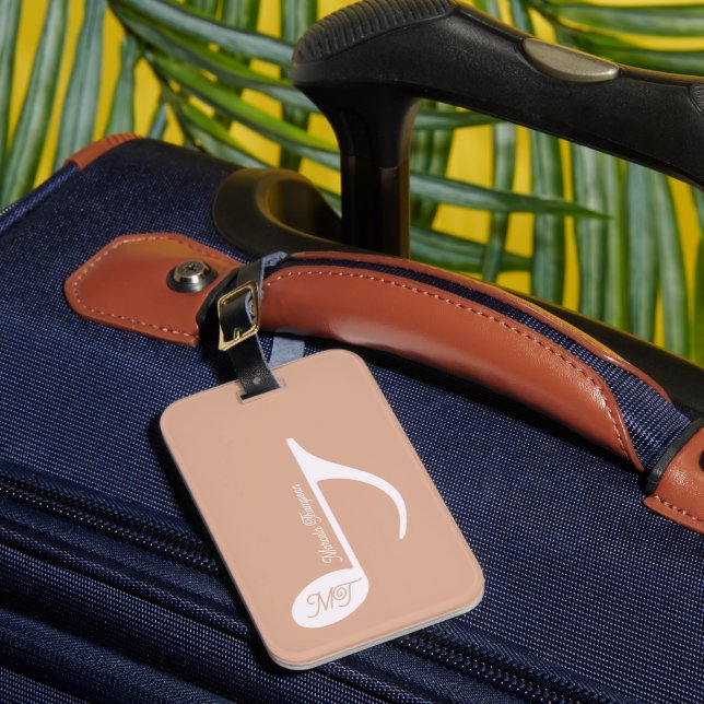 Musical Note Monogram Dusty Rose  Luggage Tag (Front Insitu 1)