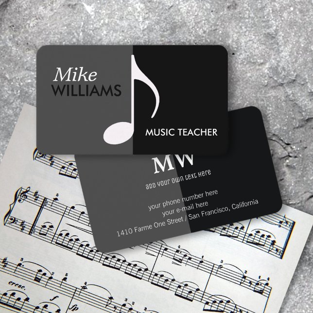 Musical Note on Black & Gray Modern Business Card (Creator Uploaded)