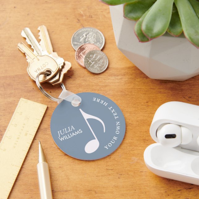 Musical Note on Dusty Blue Keychain With Name (Desk)