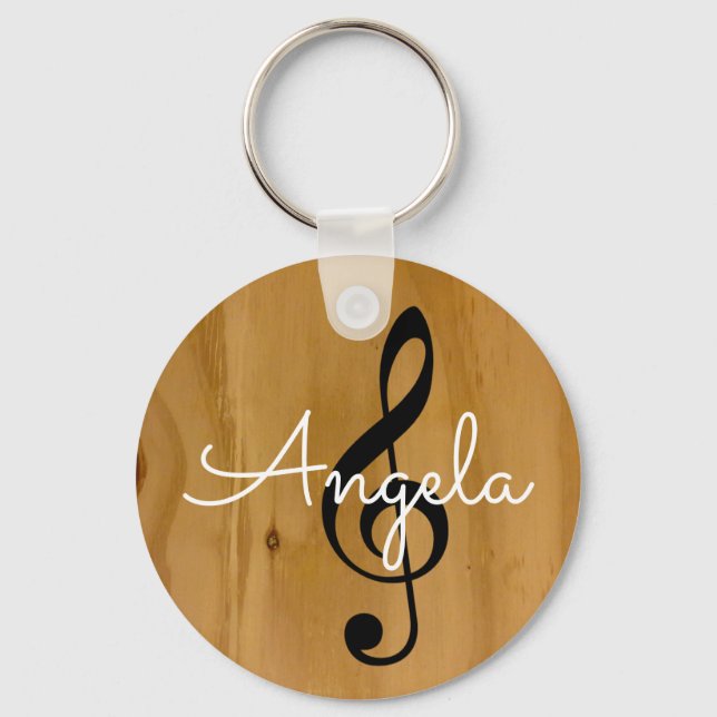 musical note on wood with name keychain (Front)