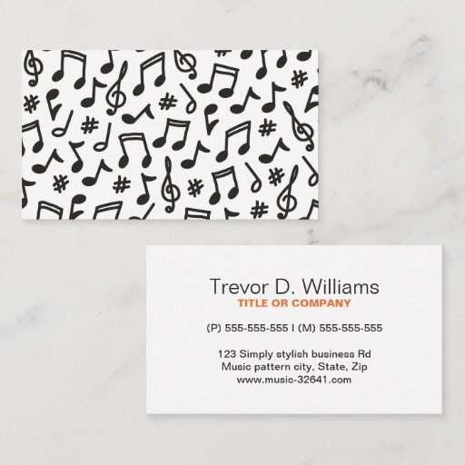 Customizable Musical note pattern black and white music business card templates