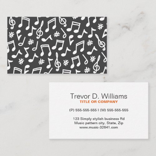 Musical note pattern dark gray and white music business card templates