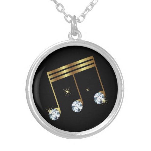 Musical Note Rhinestone Diamond Design Silver Plated Necklace