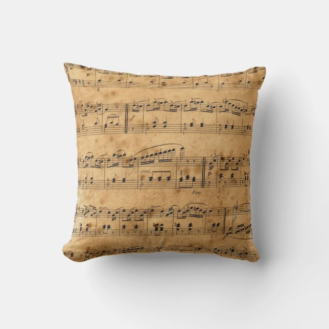 Musical Note Sheet Music Black Tan Throw Pillow (Front)