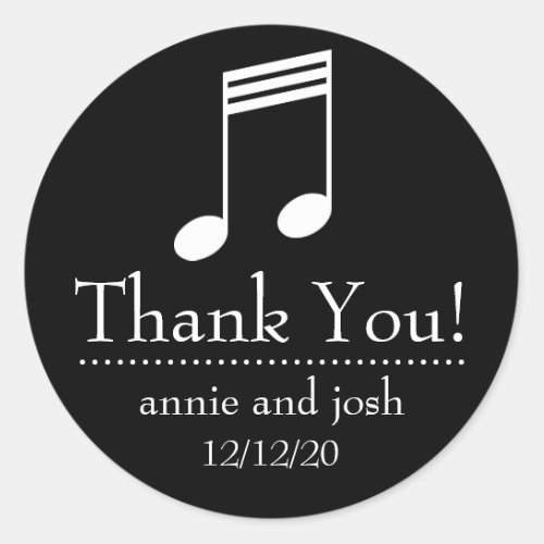 Musical Note Thank You Labels Black  White
