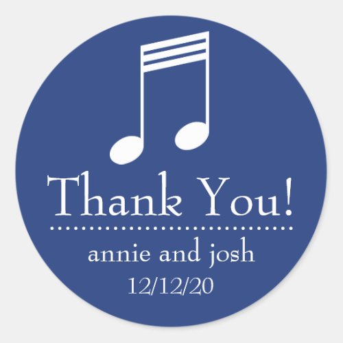 Musical Note Thank You Labels Navy Blue  White