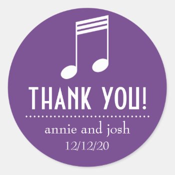 Musical Note Thank You Labels (purple / White) by WindyCityStationery at Zazzle