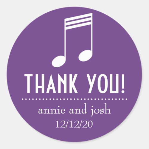 Musical Note Thank You Labels Purple  White