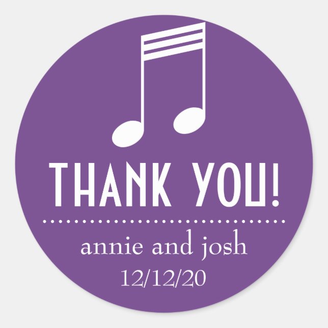 Musical Note Thank You Labels (Purple / White) (Front)