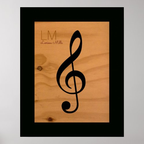 musical note treble clef on wood custom poster