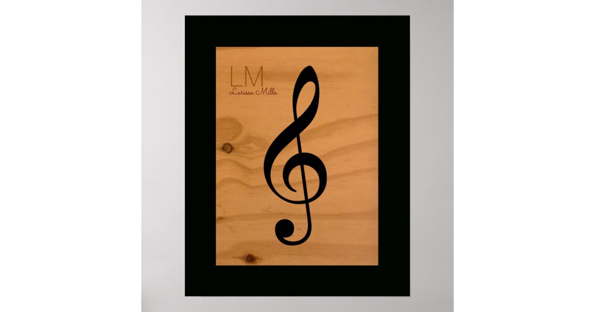 Al Note Treble Clef On Wood Custom Poster Zazzle Com
