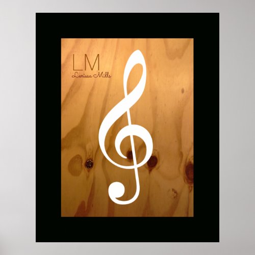 musical note treble clef on wood personalized poster