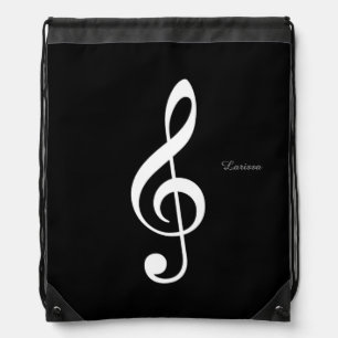 musical note, treble clef, personalized drawstring bag
