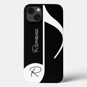 Musical note with custom name on black iPhone 13 case
