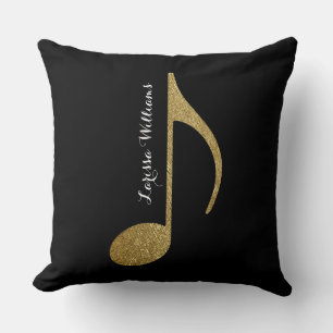 musical note with her name gold & black throw pillow