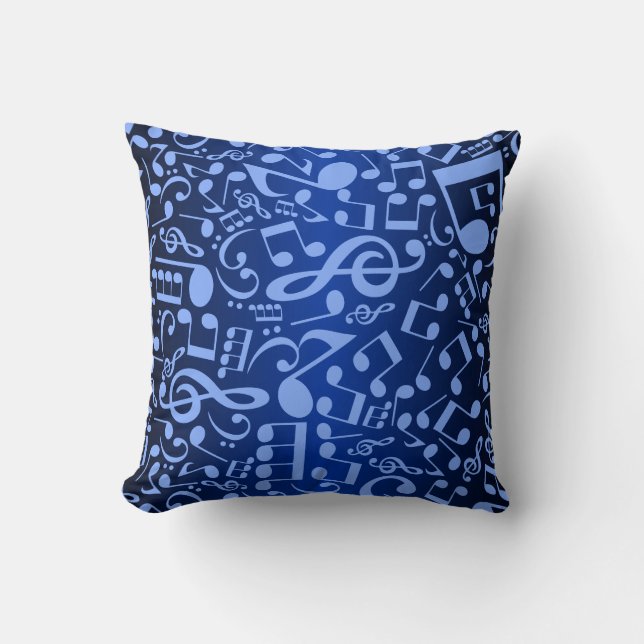 Musical Notes 2 (Blue) Throw Pillow (Front)