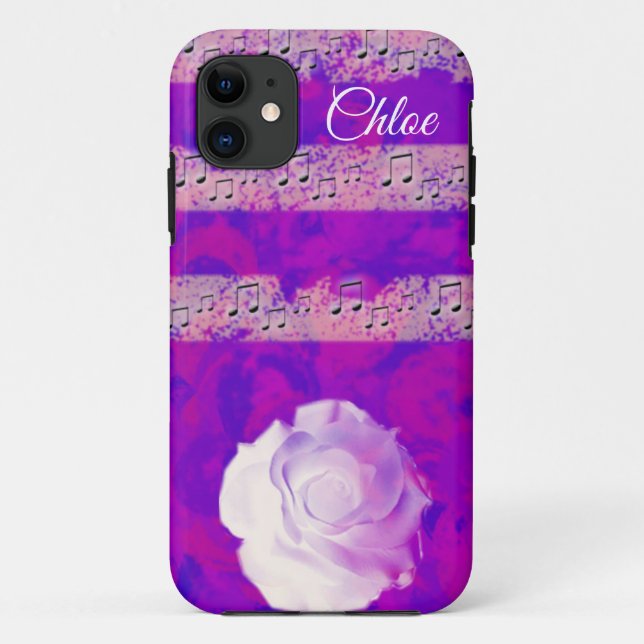 Musical Notes, a White Rose, and Your Name Case-Mate iPhone Case (Back)