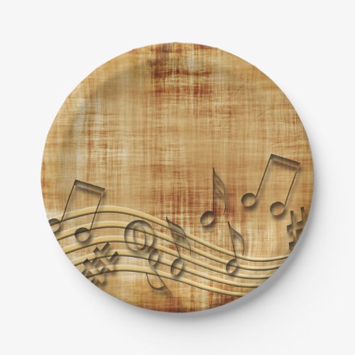 Musical Notes Abstract Brown Paper Plate