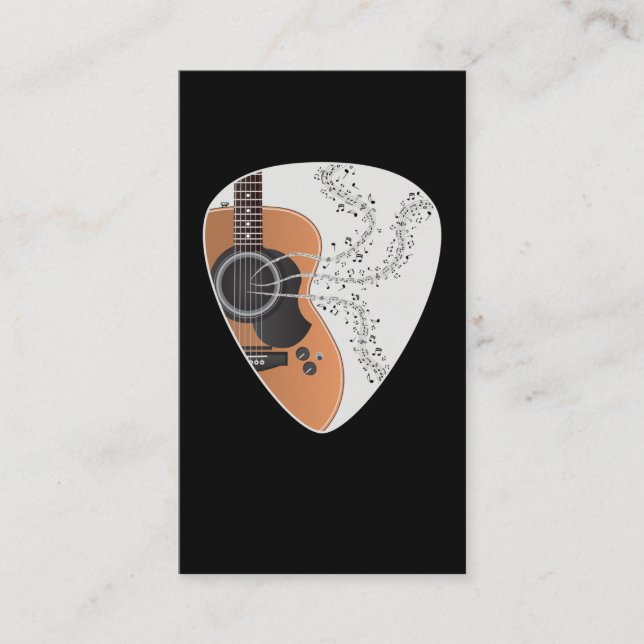 Musical Notes Acoustic Guitar Pick Player Musician Business Card (Front)