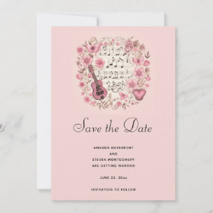 Musical Notes and Flowers Elegant Save the Date