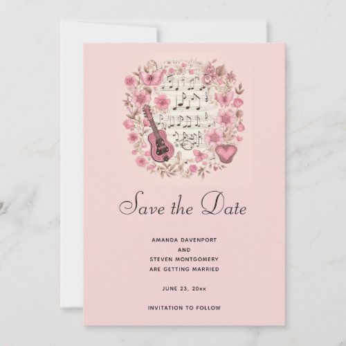 Musical Notes and Flowers Elegant Save the Date