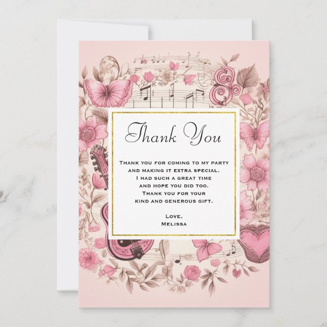 Musical Notes and Flowers Elegant Thank You (Front)