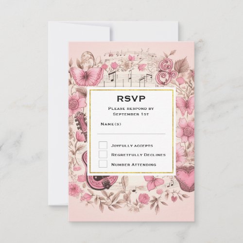 Musical Notes and Flowers Elegant Wedding RSVP
