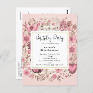 Musical Notes and Flowers Vintage Birthday Invite