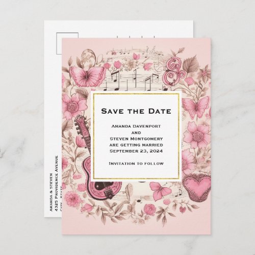 Musical Notes and Flowers Vintage Save the Date
