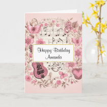 Musical Notes and Flowers Vintage Style Birthday