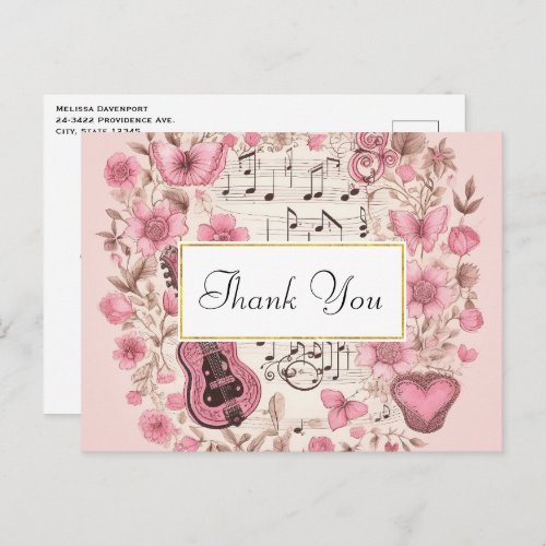  Musical Notes and Flowers Vintage Style Thank You