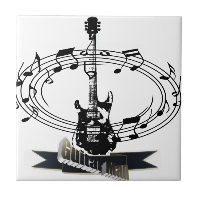 Musical Notes And Guitar Ceramic Tile (Front)