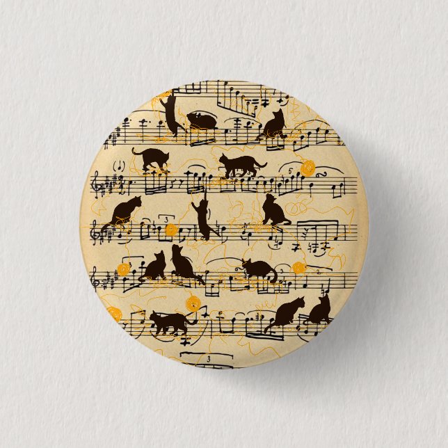 Musical notes and kittens button (Front)
