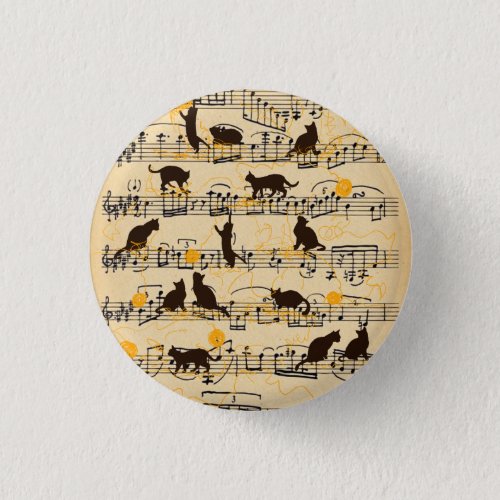 Musical notes and kittens button