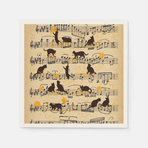 Musical notes and kittens napkins